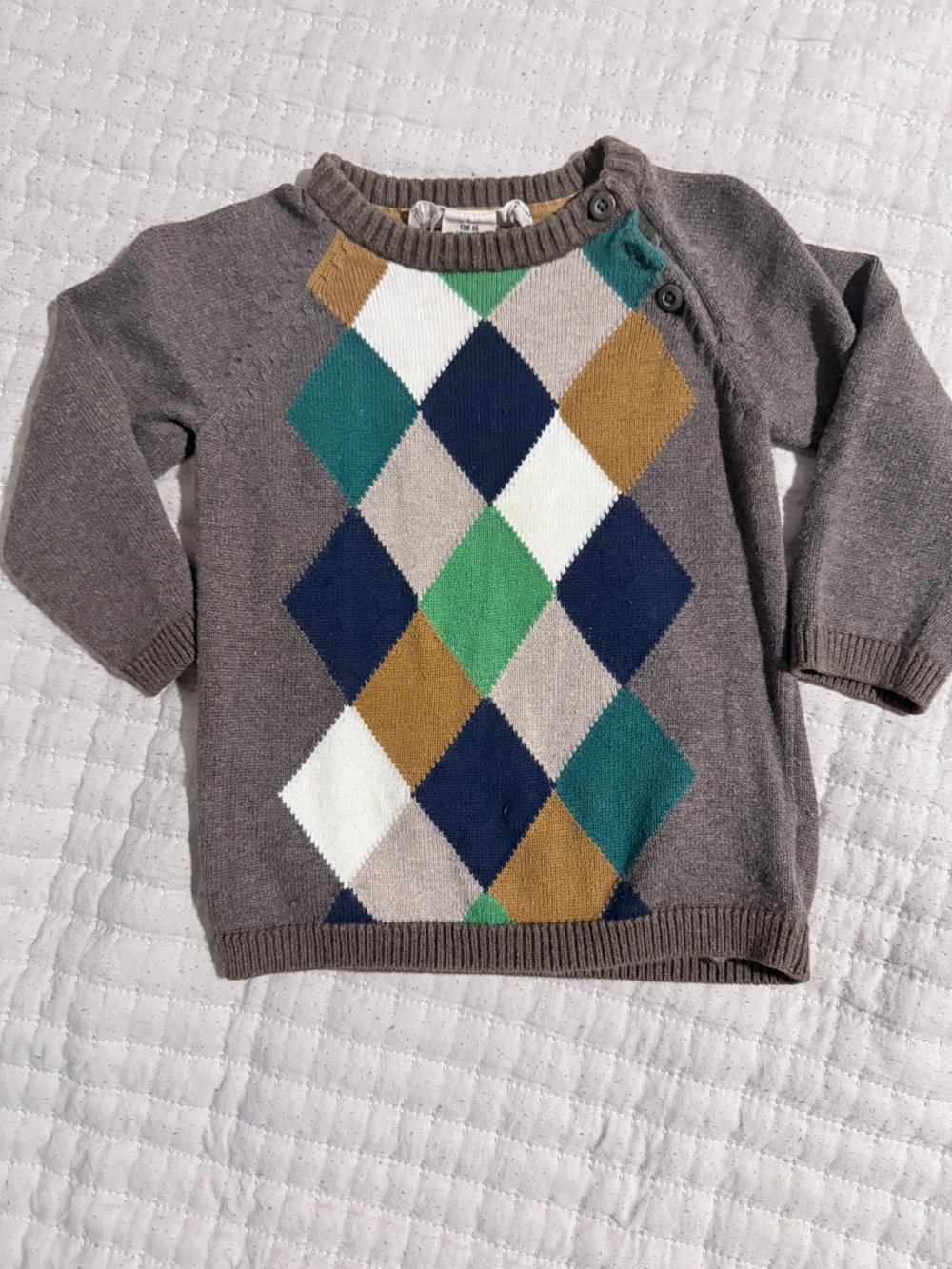 Toddler Brown Argyle Sweater 100% Cotton